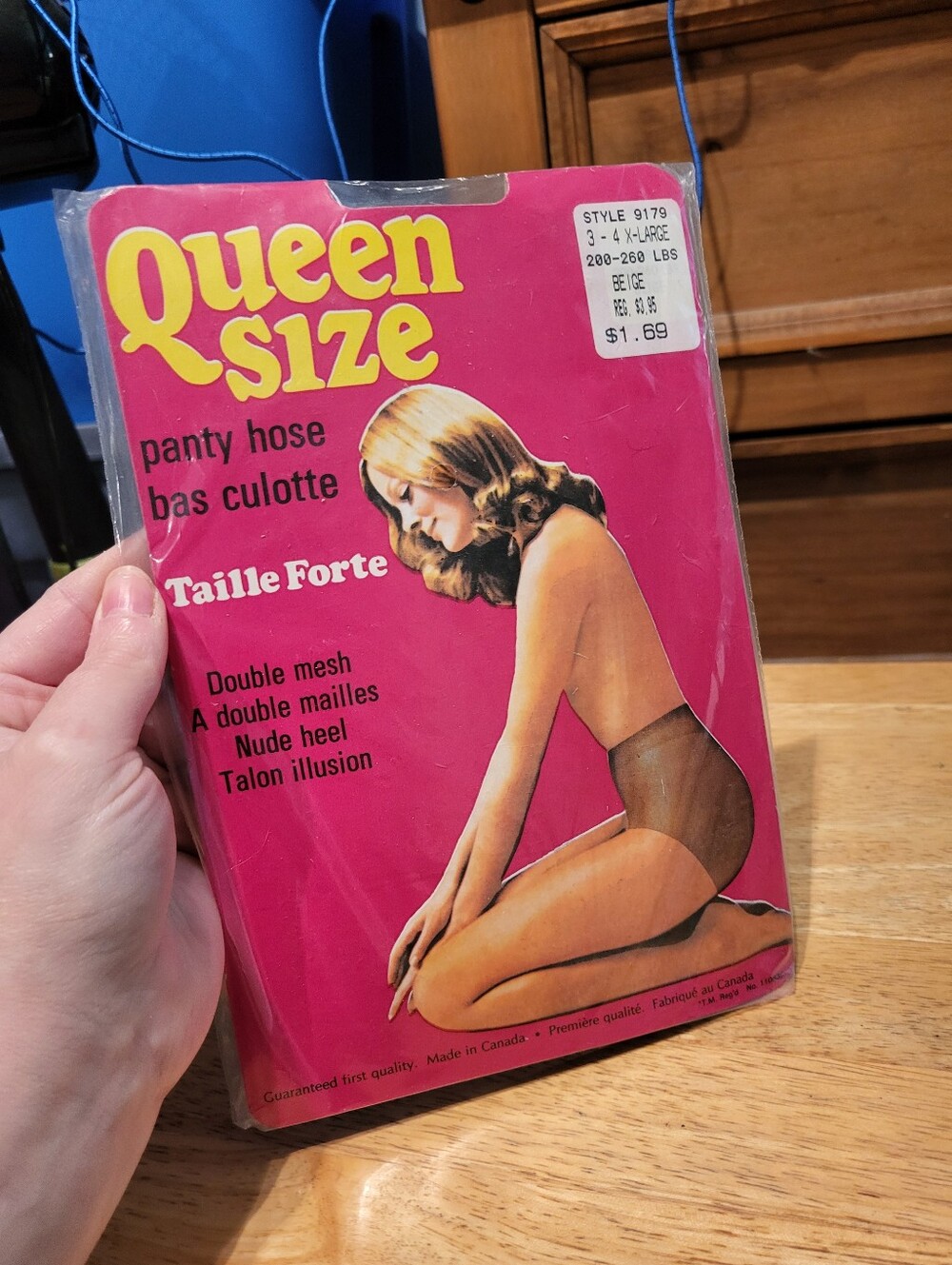 Vintage Queen Size Pantyhose 1970s NIP 3-4 XL Beige Made in Canada